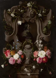 Blumenkartusche um eine Büste